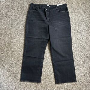 NWT LOFT Black Straight Leg Jeans High Rise Denim Casual 18 34 Stretch